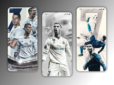 Ronaldo CR7 Footballer Mobile App UI Design cr7 cristiano cristiano roaldo football jueventus manchester united realmadrid ronaldo soccer sporting cp ui ui design uiux user interface