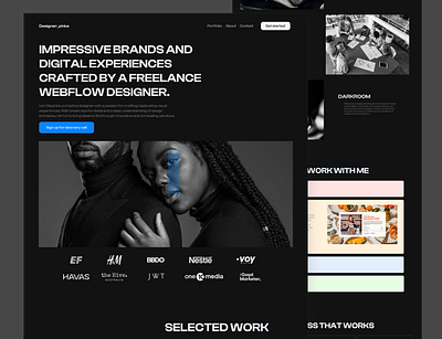 Webflow designer portfolio darkmode design figma landingpage portfolio uiux webflow wordpress xd