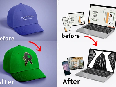 Mockup Transformation before and after cap mockup creative retouching device mockup digital art mockup design transformation