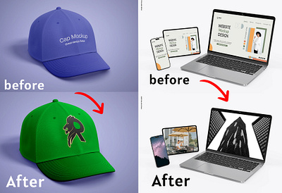 Mockup Transformation before and after cap mockup creative retouching device mockup digital art mockup design transformation