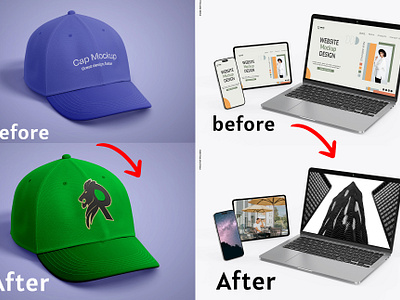 Mockup Transformation before and after cap mockup creative retouching device mockup digital art mockup design transformation