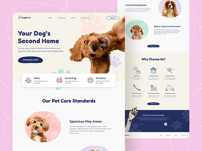 Dog Hotel Landing Page colors concept design dog care dog grooming dog hotel dog products landing page minimal pet friendly pet services pet spa pet wellness ui ux