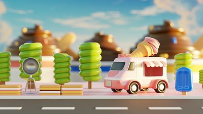 3D Ice Cream World Illustration 3d 3d render animation blender3d cartoon cute design design graphic graphic design illustration motion graphics pink render ui