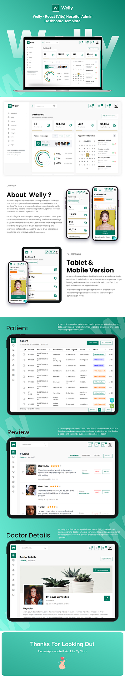 Welly - React (Vite) Hospital Admin Dashboard Template 3d animation branding creative design graphic design illustration logo motion graphics product design template ui ui design uiux user experience user interface ux design web design web development website