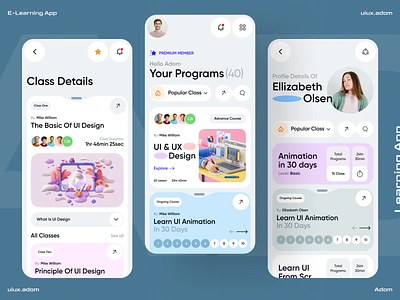 E-learning Mobile App adom app app design app ui education app elearning app learning app online course app ui ux