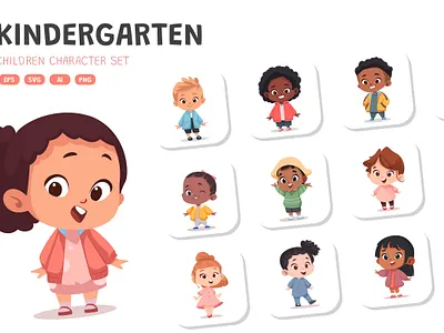 Kindergarten - Character Set character character design children character set cute design illustration kindergarten mascot vector