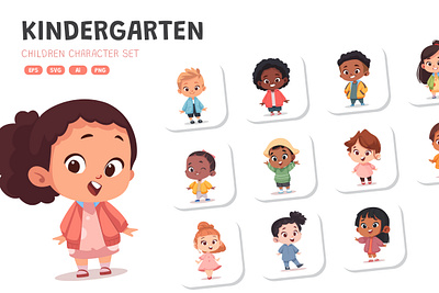 Kindergarten - Character Set character character design children character set cute design illustration kindergarten mascot vector