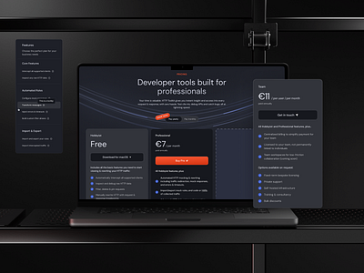 HTTP Toolkit - Development Tool Website bento branding clean dark dark mode dark mode website design dev tool hero dark mode illustration integrations minimal mockup pricing pricing cards saas website ui web app website