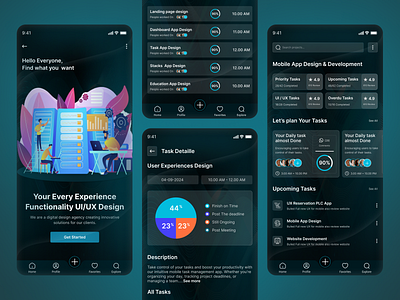 Task Management UI/UX Mobile App app design daily task design finance app management app mobile mobile app mobile app design projektmanagement socialmediamanagement task management task management app uiux