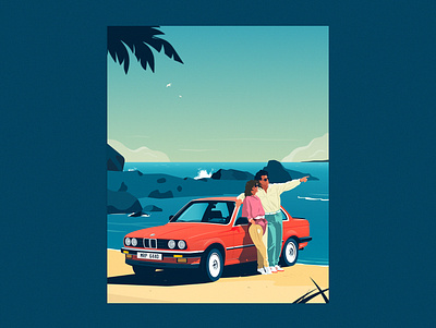 Ocean Dreams 80s beach car colorful design drive fashion graphic design illustration landscape light minimalism ocean poster retro shorelife simplicity synthwave vector water