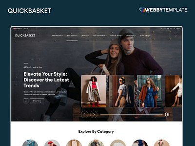 QuickBasket: Fashion Ecommerce Website Figma Template branding clothes clothing dropshipping ecommerce design ecommerce website ecommerce website design fashion brand free fashion website template graphic design landing page marketplace minimal online shopping shopping shopping app theme shopify uidesign web fashion website layout