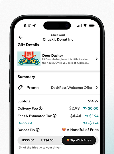 DoorDash Tip With Fries app design product design product designer ui uxdesign