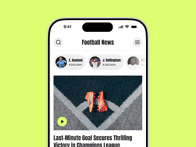 Football News Website Concept bold colorful football minimal mobileapp mobileui neon news sport uidesign