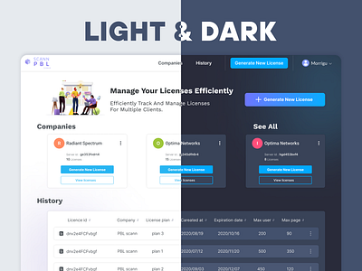 License Management | Light & Dark Mode 🌓 branding darkmode dashboard figma illustration minimaldesign productdesign typography ui uxdesign webdesign