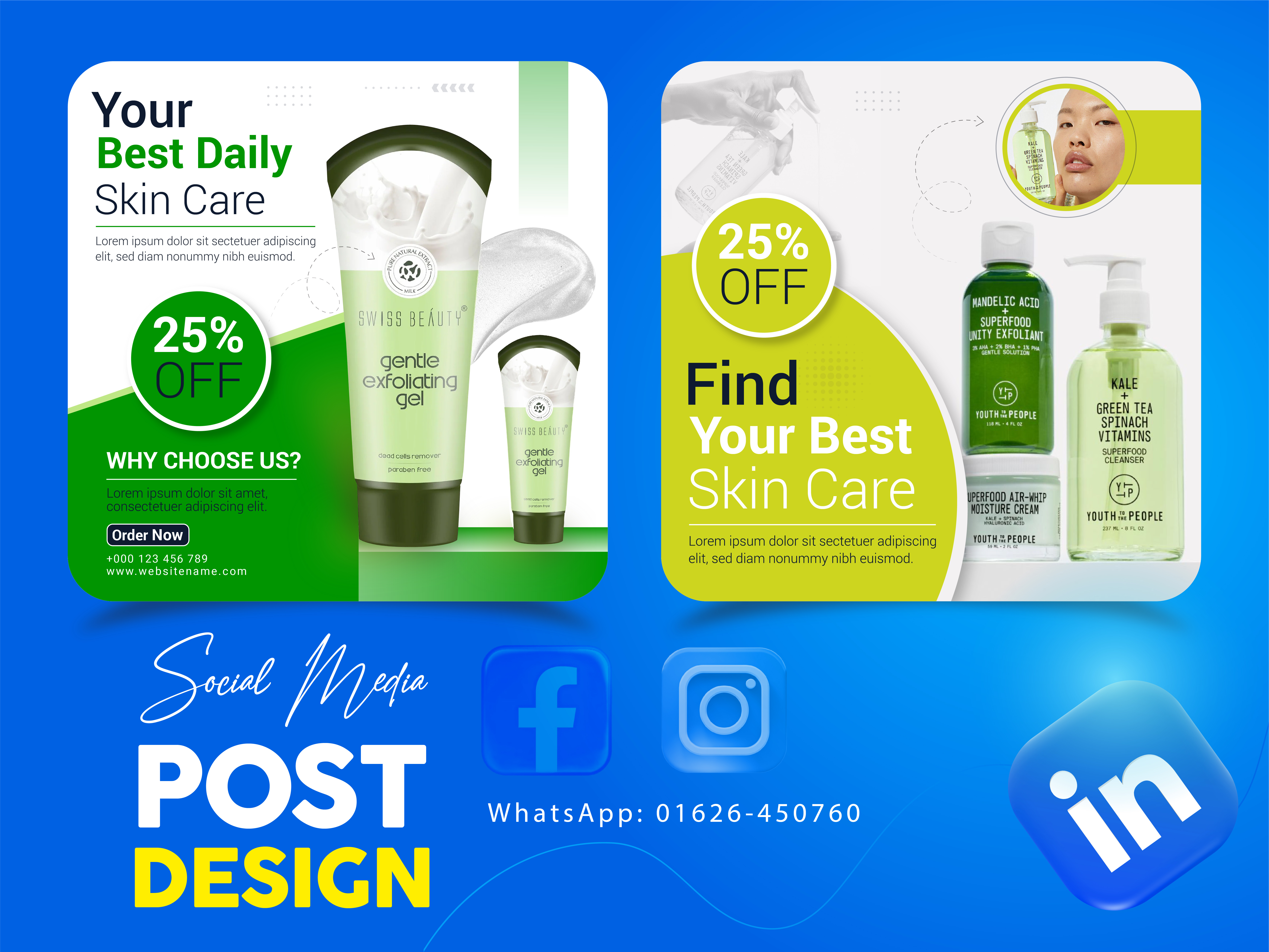 Facebook skin care and beauty post design banner desing branding business design facebook post design graphic design instagram post linkedin. logo post design poster design social media post design template