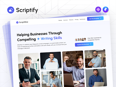 Scriptify - Content Writing Agency Framer Template agency web design agency website content writing agency framer framer development framer template framer website landing page marketing website online agency website ui uiux uiux design ux design web design web development webflow website website template