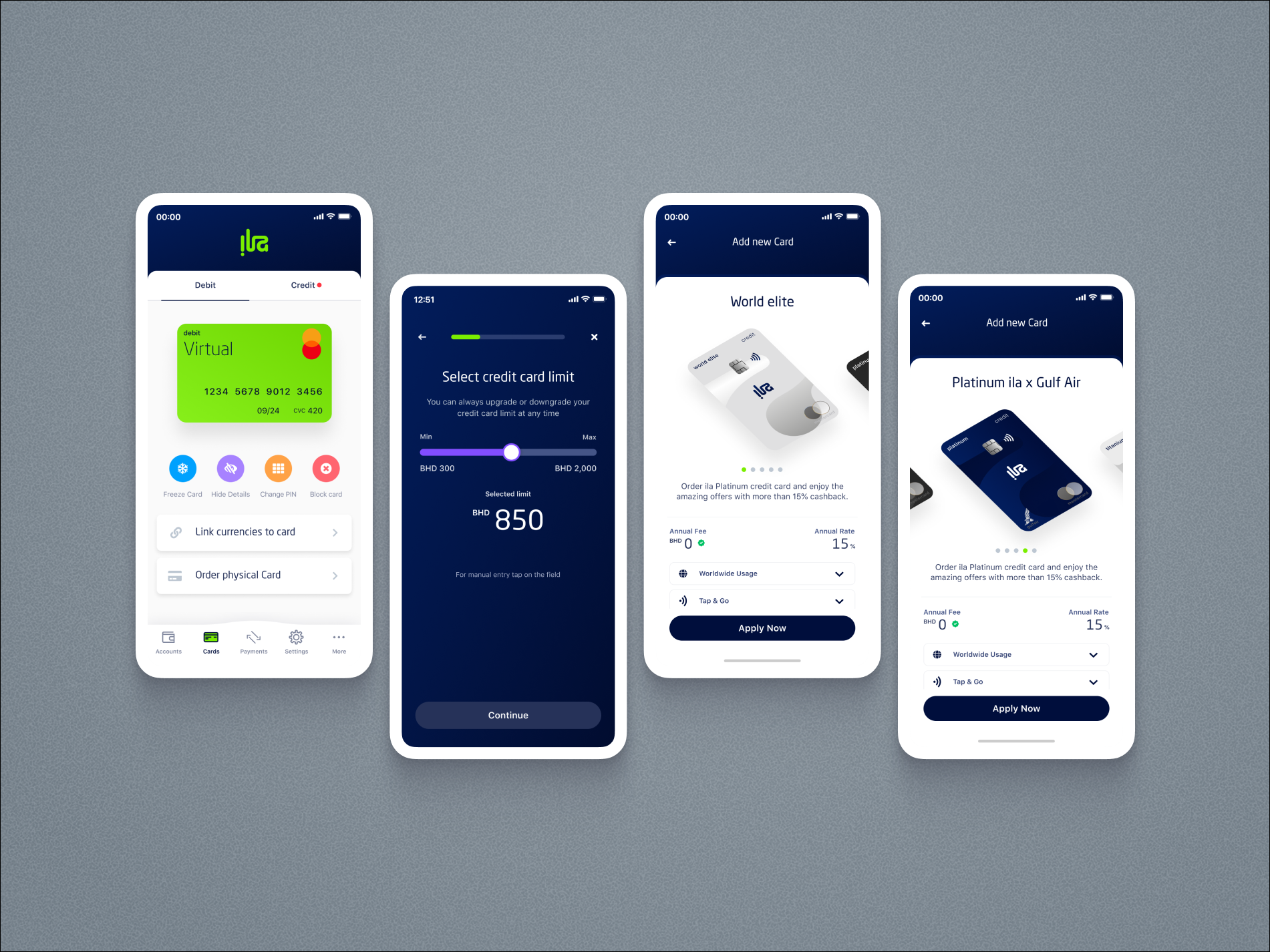 Credit Cards — ila Bank fintech ui user experience