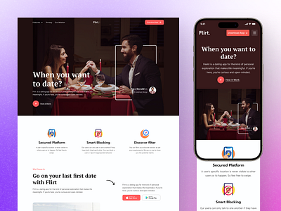 Landing Page Design for Flirt - Dating App dating app design header homepage landing minimal modern ui ux web web design