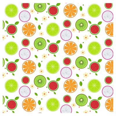 Seamless pattern design with sliced tropical fruits