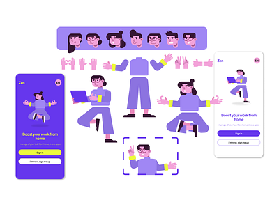 Productivity App Character Illustration app branding character character design design system graphic design illustration illustration system landing page logo motion graphics pink productivity app purple simple ui ui illustration ux vector yellow