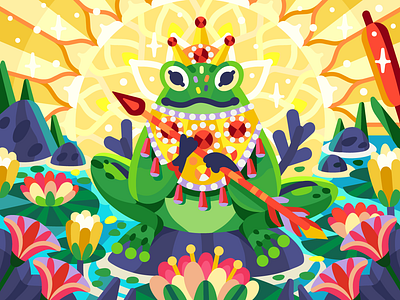 The Frog Princess color coloring book digital art flower frog illustration ornament pond princess