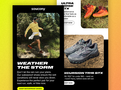 Saucony | Email Design | Waterproof Shoes black dark digital ecommerce email marketing shoe web