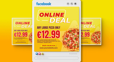 Online Deal Social Media Post Design ads advertising deal design food food design graphic design illustration instagram post online poster poster design safarcreation social media post yellow