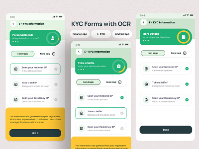 Al-Qaseh Finance App KYC Forms with OCR screens 2024 arabic ui bank app bank ui finance ui fintech app green ui kyc process mobile ui neel neelpari paytm saloni ui ux