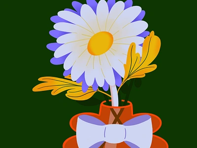 01. Daisy bright colorful daisy floral flowers illustration leaves ribbon vase