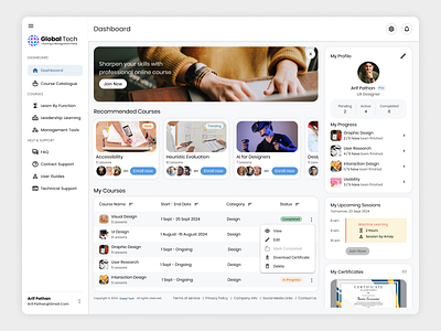 Global tech - Learning Management portal app branding design e learning globaltech learning learning management portal lms system ui ux web app web portal