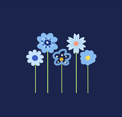 Minimalist 5-Flower Stems on Blue Background - Floral Art aesthetic bloom blue botanical cute drawing floral flower flower lover illustration minimalist nature plants simple special spring summer sweet vintage watercolor flowers