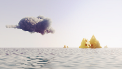 Mouse dreams 3d c4d cheese cinema 4d clouds colorful design illustration light ocean rat sea sky water yellow