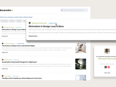 Summönin Article Subcribe | Day 3/7 UI Challenges article button clean design dialog follow link medium minimalist modals product design read subscribe ui ui challenge ux website write