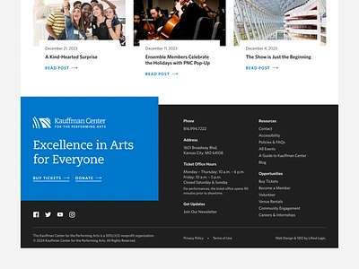 Kauffman Center for the Performing Arts - Web Design ballet footer graphic design home page kansas city kauffman center non profit nonprofit opera performing arts symphony ui user experience ux ux ui web web design website website design