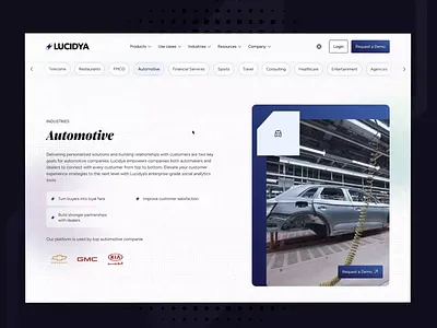 Lucidya customer experience management platform (Industries) ai data analytics animated interactions automotive clean layout customer experience customer feedback data driven decisions george samuel healthcare industries lucidya minimalist design responsive design social media analytics sports travel ui design user interface ux design website design
