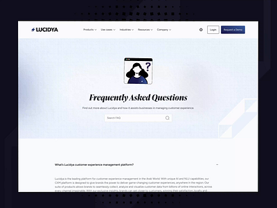 Lucidya customer experience management platform (FAQ) accordion ai data analytics animated interactions clean layout customer experience customer feedback faq frequently asked question george samuel lucidya minimalist design responsive design social media analytics ui design user interface ux design website design