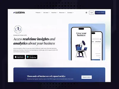 Lucidya customer experience management platform (Download app) 3d ai data analytics android animated interactions appstore badge clean layout customer experience download app george samuel lottie lucidya minimalist design mockup motion graphics responsive design social media analytics ui design user interface ux design website design