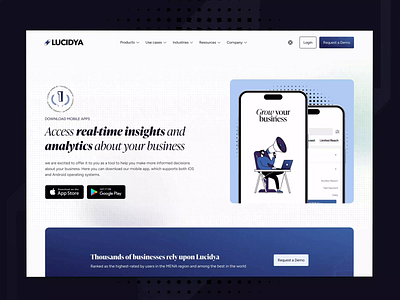 Lucidya customer experience management platform (Download app) 3d ai data analytics android animated interactions appstore badge clean layout customer experience download app george samuel lottie lucidya minimalist design mockup motion graphics responsive design social media analytics ui design user interface ux design website design