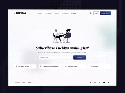 Lucidya customer experience management platform (Newsletter) ai data analytics animated interactions animation clean layout customer experience customer feedback data driven decisions george samuel information architecture input lottie lucidya minimalist design responsive design social media analytics subscribe to newsletter ui design user interface ux design website design