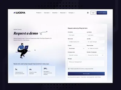 Lucidya customer experience management platform (Request a demo) ai data analytics animated interactions clean layout customer experience customer feedback data driven decisions data visualizations information architecture interactive design lucidya mena region minimalist design request a demo responsive design saas platform social media analytics ui design user interface ux design website design