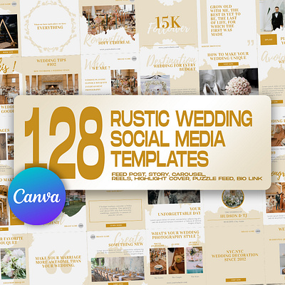 128 Rustic Wedding Social Media Templates graphic design instagram feed instagram post instagram post template instagram stories template instagram template rustic wedding social media ads social media banner social media pack social media templates wedding organizer wedding planner