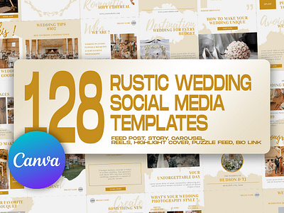 128 Rustic Wedding Social Media Templates graphic design instagram feed instagram post instagram post template instagram stories template instagram template rustic wedding social media ads social media banner social media pack social media templates wedding organizer wedding planner