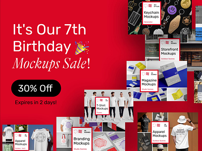 It's our 7th birthday! 🥳 apparel branding corporate design download identity logo magazine mockup mockups psd sale stationery storefront template typography