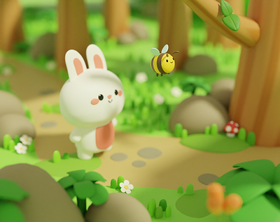 bunny and bee 3d character color concept drawing graphic design illustration