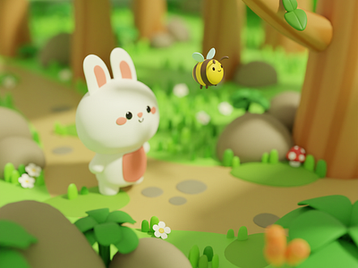 bunny and bee 3d character color concept drawing graphic design illustration