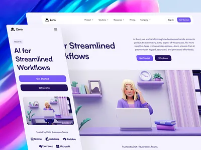 Zeno - About Us Page | SaaS 3d visuals about us design design style guide landing page minimal mobile layout modern modern ui responsive web design saas about us ui ux visual aesthetics web web design