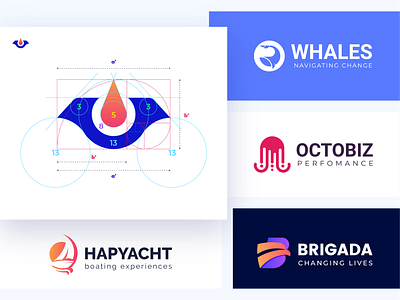 Logofolio animal b letter boat branding design eagle elegant fish geometric golden ratio graphic design grid icon logo minimal modern octopus process vector whale