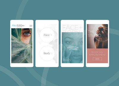 PUREskin Face + Body beauty design direction illustration logo mobile rebranding responsive design spa website wellness wireframes