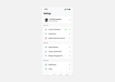 Settings - Mobile design fintech settings ui ui design ux ux design