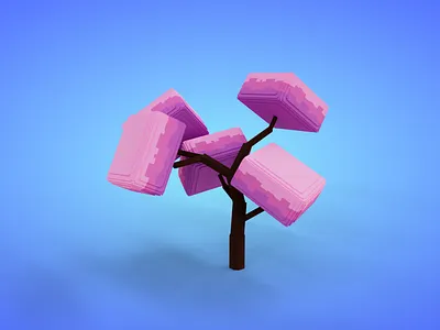 Voxel Tree 3.4 Model - 3D Lowpoly Game Asset 3d 3d model fantasy game asset lowpoly magicavoxel pink voxedit voxel art